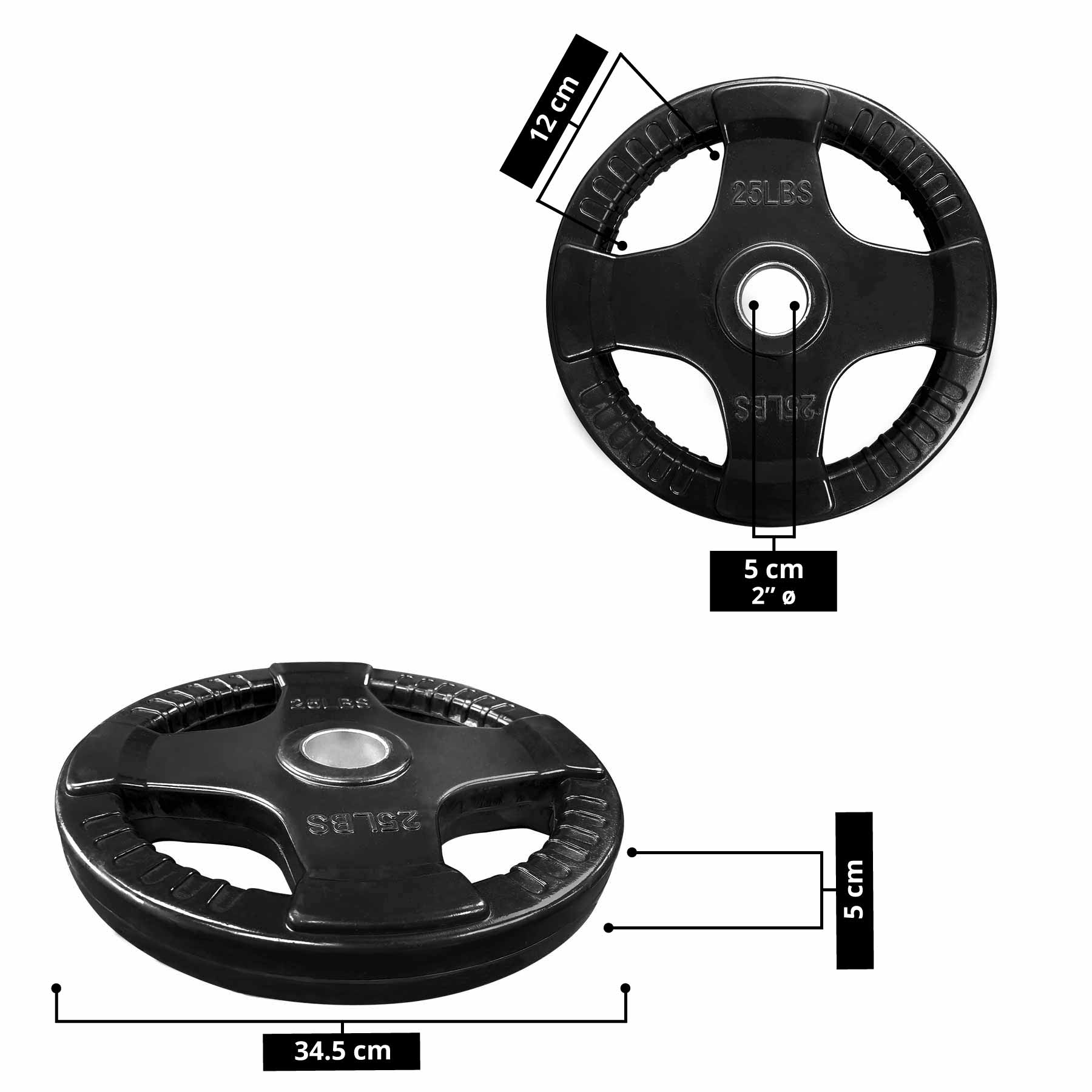 Par de Discos Olímpicos Recubiertos de 4 Agarres 25 Lb. - Imagen 3