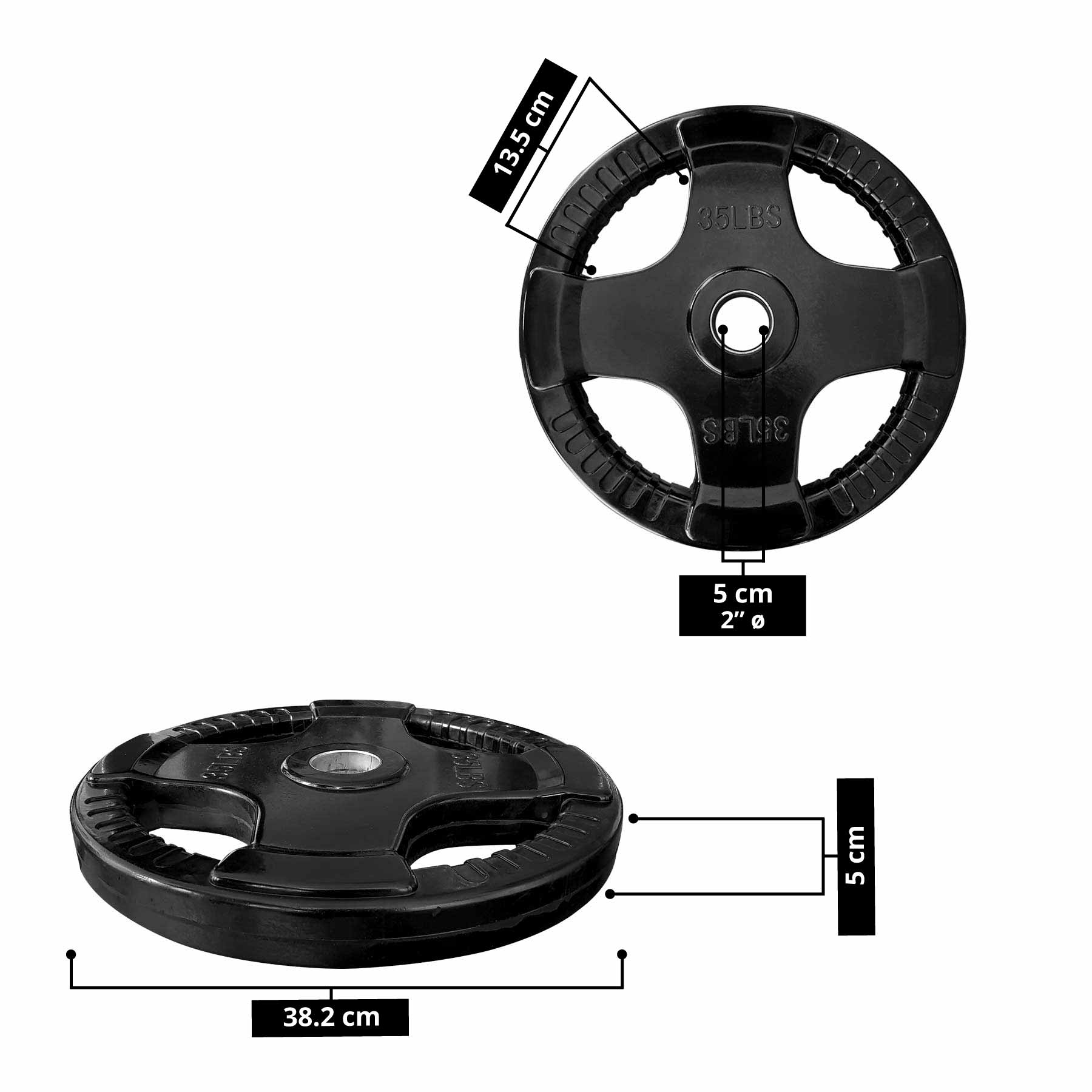 Par de Discos Olímpicos Recubiertos de 4 Agarres 35 Lb. - Imagen 3