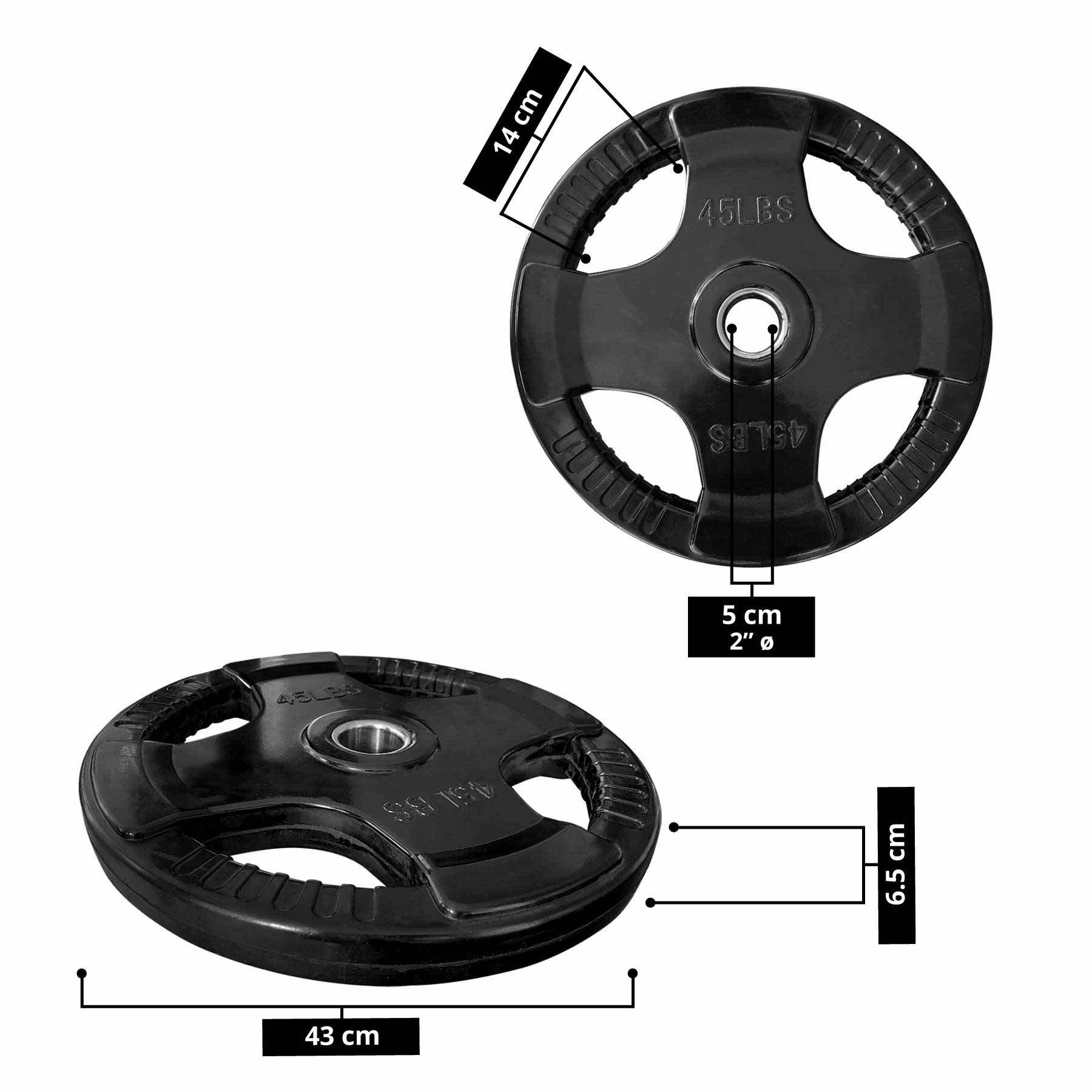 Par de Discos Olímpicos Recubiertos de 4 Agarres 45 Lb. - Imagen 3