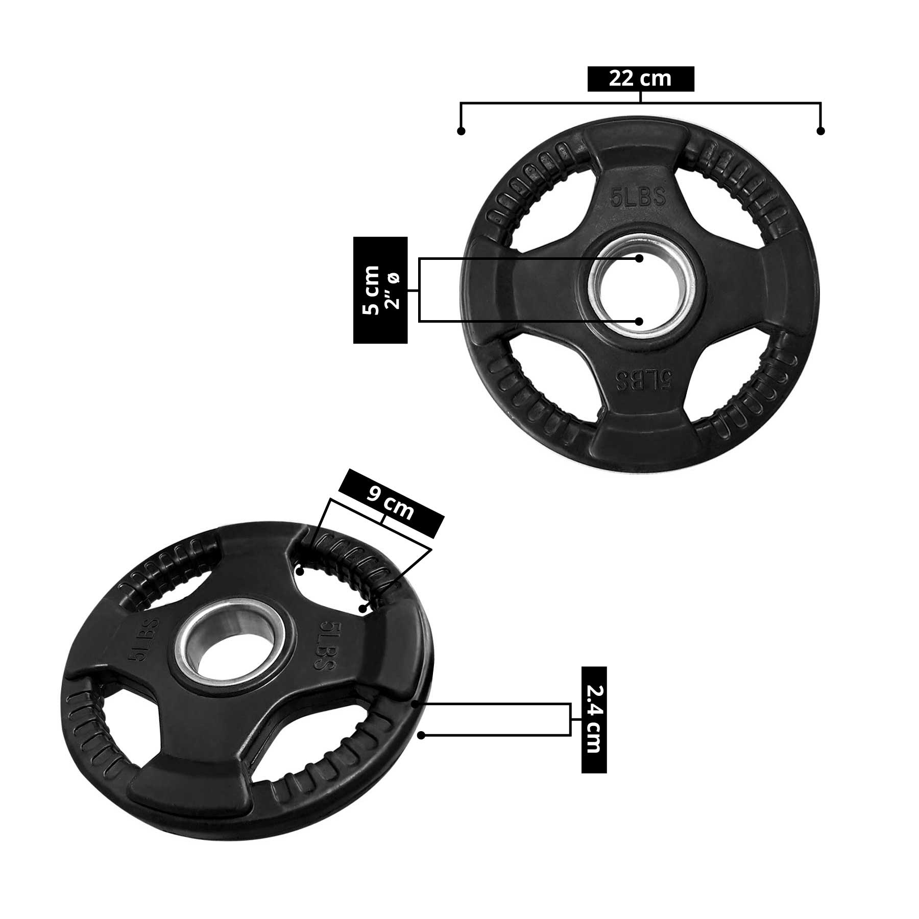 Par de Discos Olímpicos Recubiertos de 4 Agarres 5 Lb. - Imagen 4