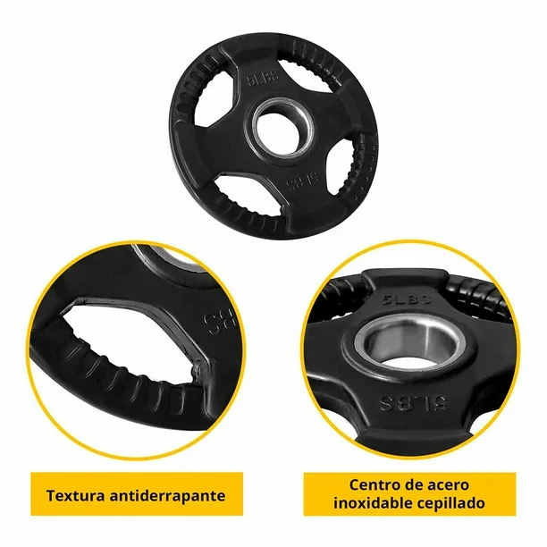 Par de Discos Olímpicos Recubiertos de 4 Agarres 5 Lb. - Imagen 3